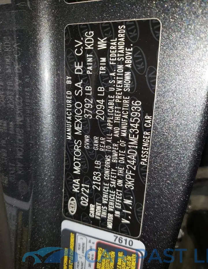 3KPF24AD1ME345936# 12
