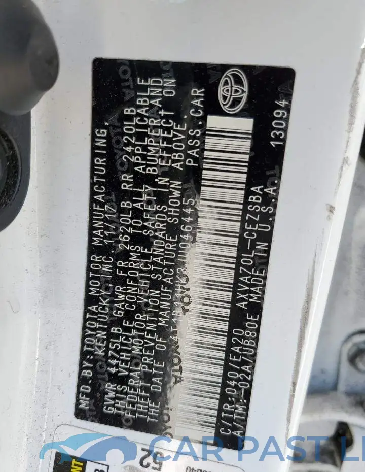 4T1B11HK3JU046445# 12