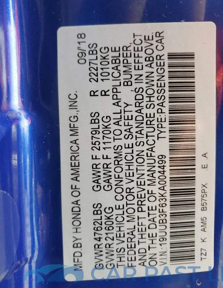 19UUB3F63KA004499# 12