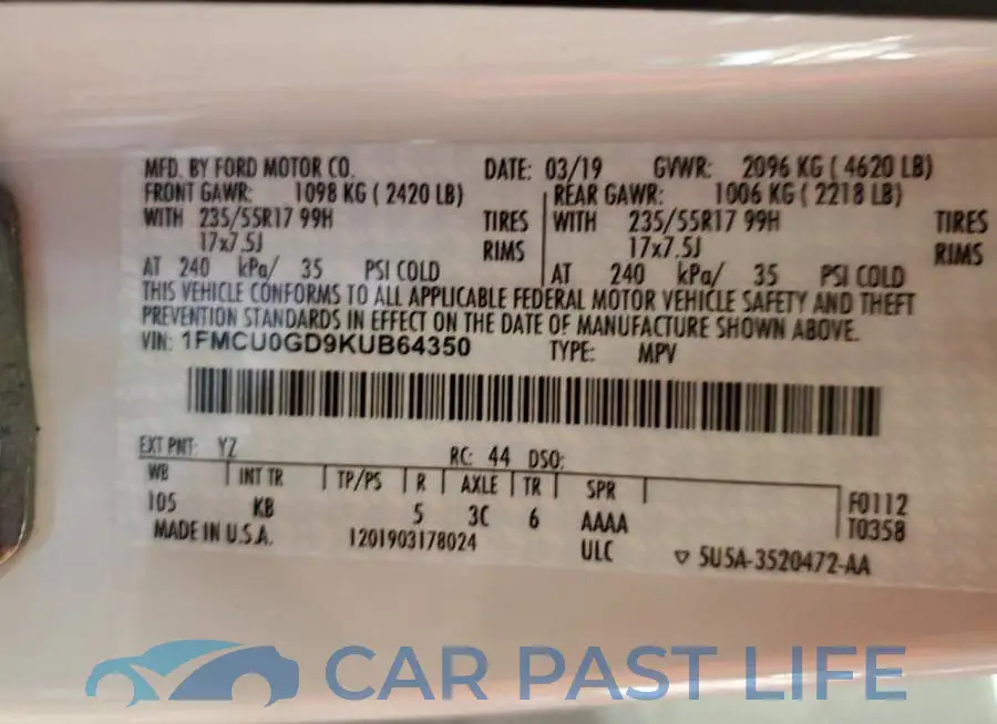 1FMCU0GD9KUB64350# 12