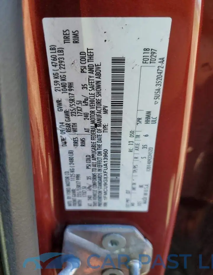 1FMCU9GXXFUA13960# 13