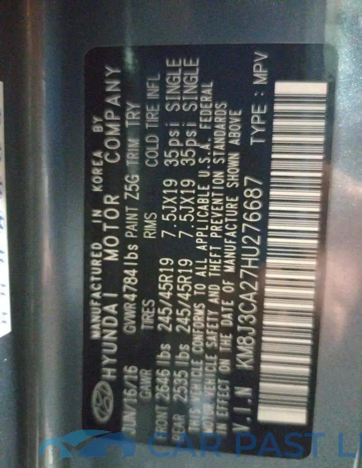 KM8J3CA27HU276687# 14