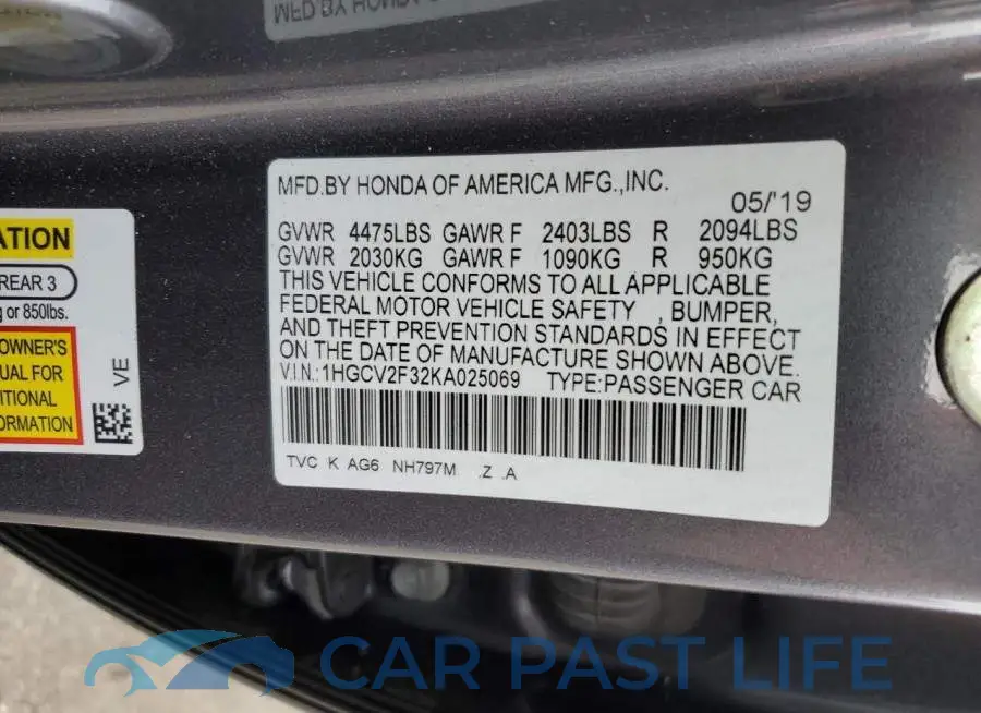 1HGCV2F32KA025069# 12