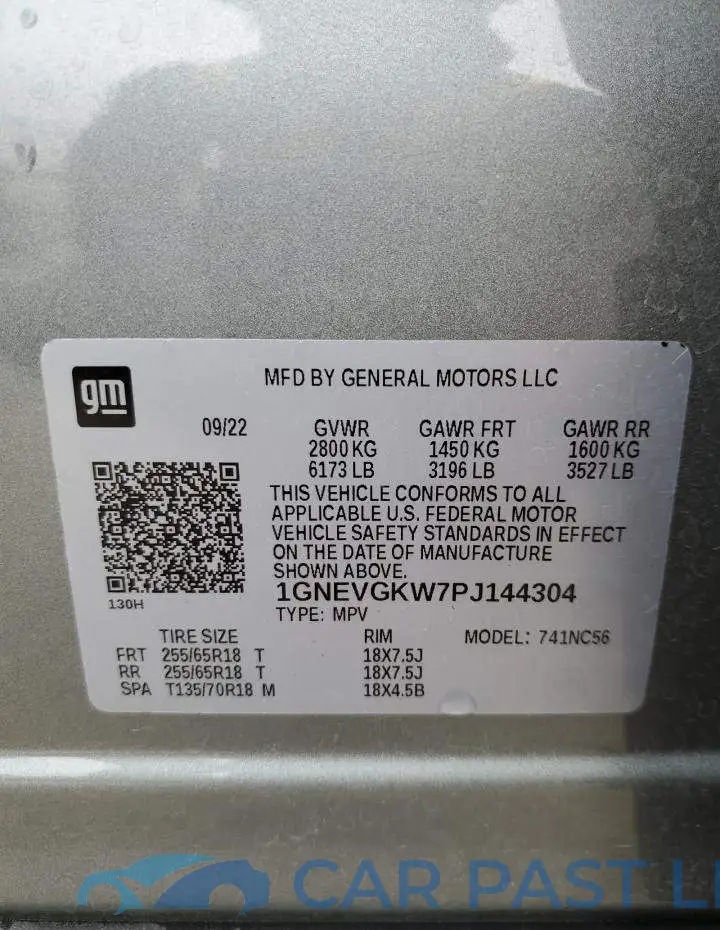 1GNEVGKW7PJ144304# 14