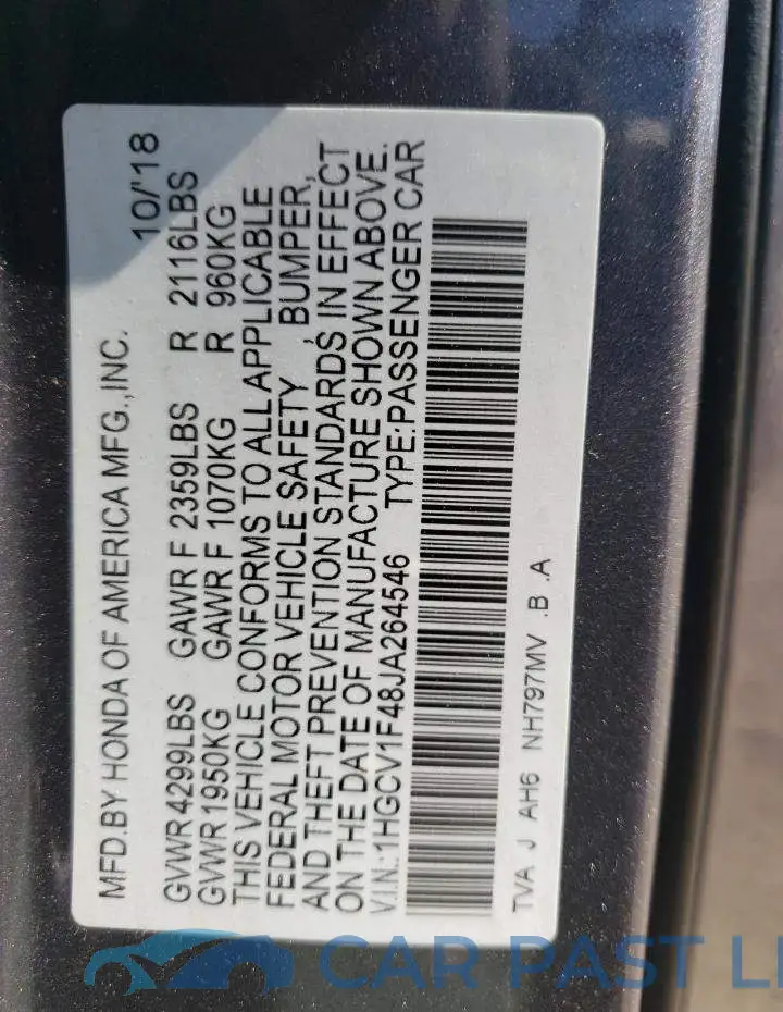 1HGCV1F48JA264546# 12