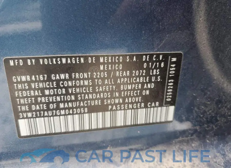 3VW217AU7GM043058# 12