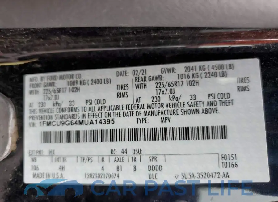 1FMCU9G64MUA14395# 13