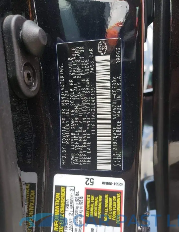 4T1G11AK3LU401391# 12