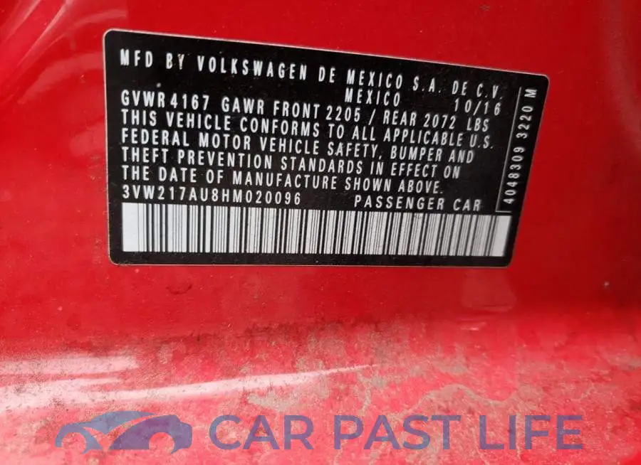 3VW217AU8HM020096# 12