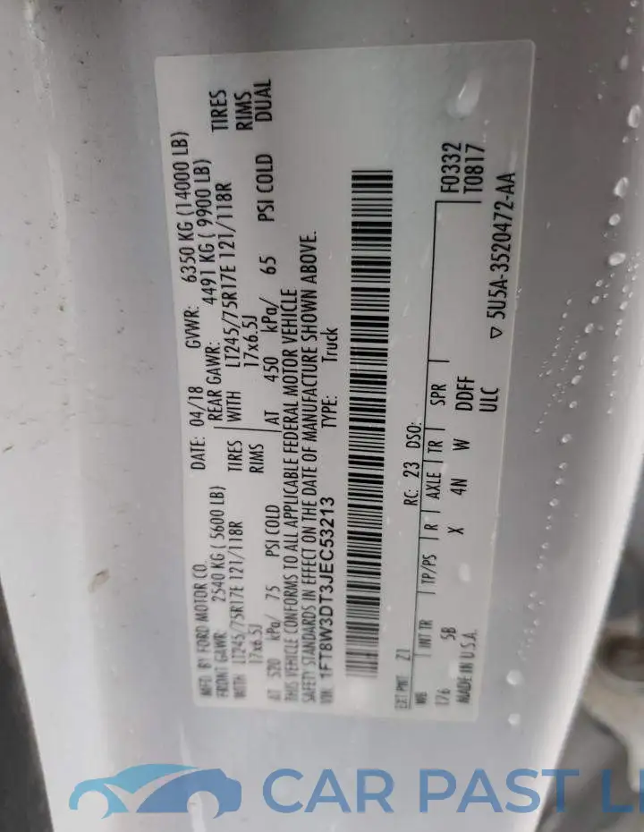 1FT8W3DT3JEC53213# 10