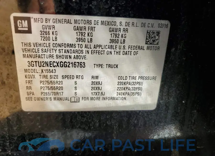 3GTU2NECXGG216763# 12