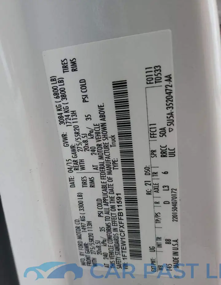 1FTEW1CFXFFB11591# 12
