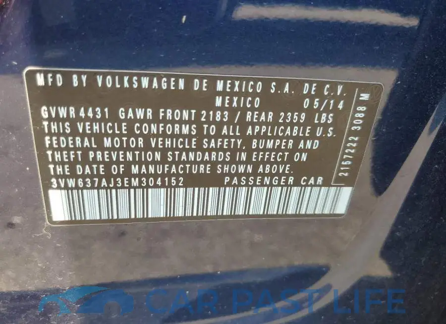 3VW637AJ3EM304152# 12