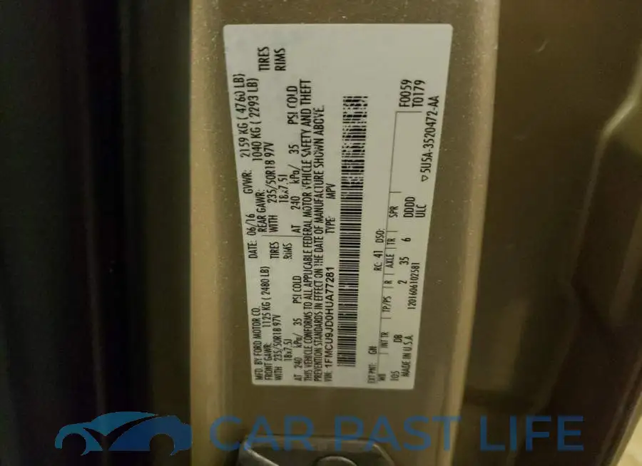 1FMCU9JD0HUA77281# 12