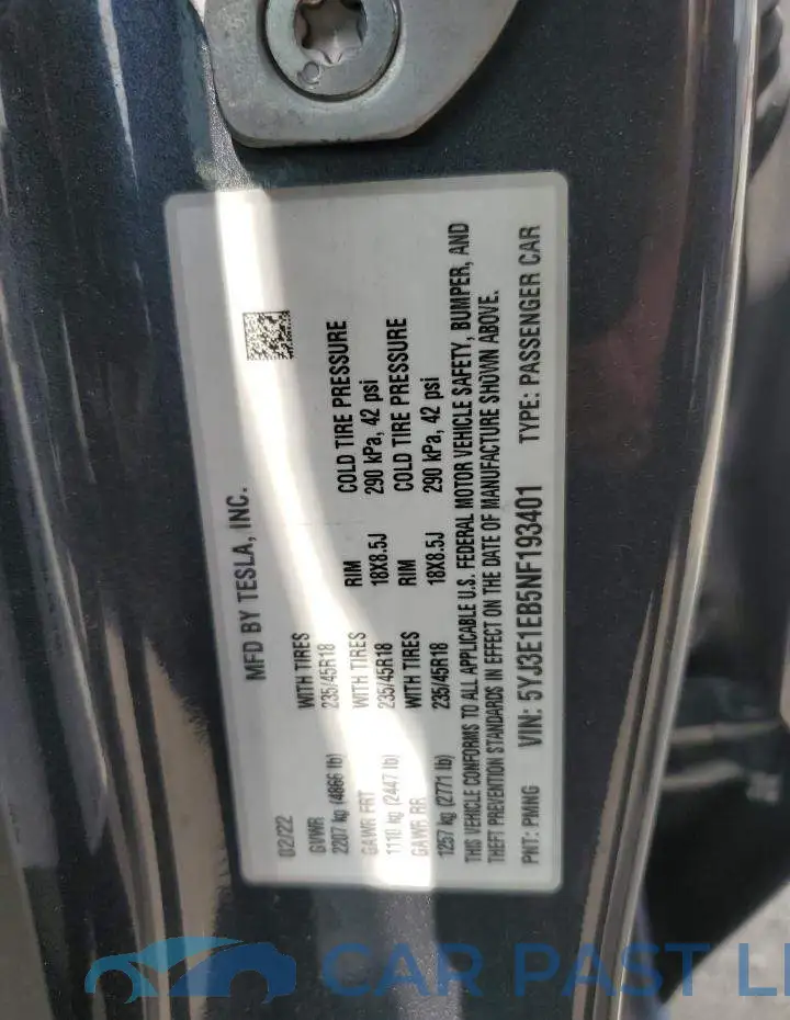 5YJ3E1EB5NF193401# 12