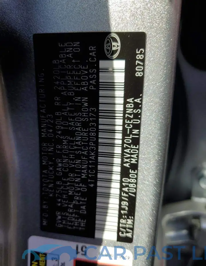 4T1C11AK3PU803173# 12