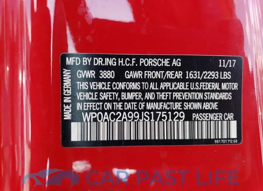 WP0AC2A99JS175129# 12
