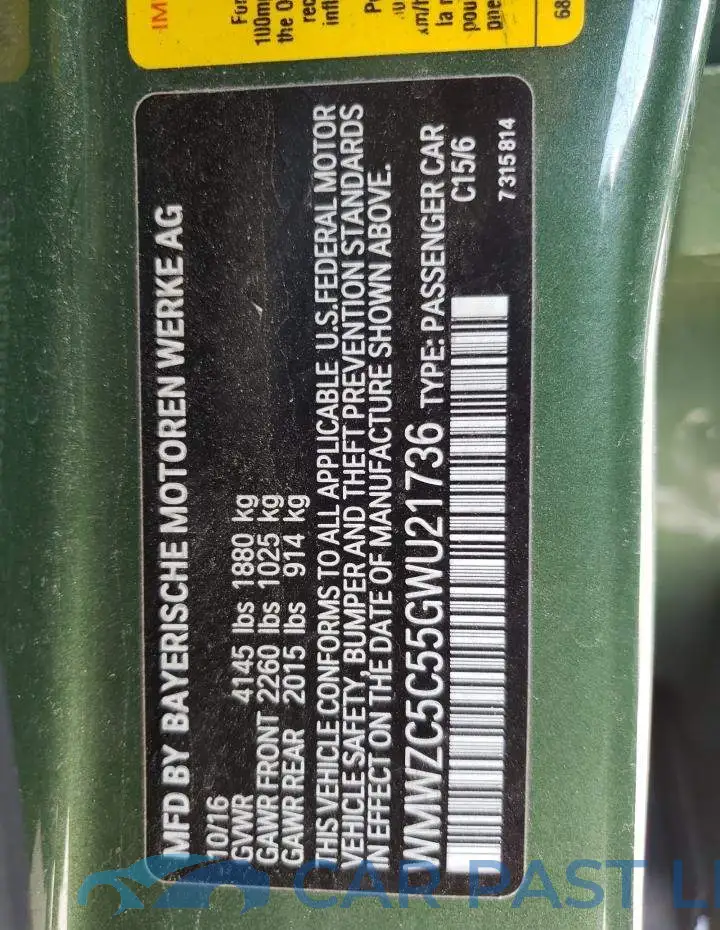 WMWZC5C55GWU21736# 12