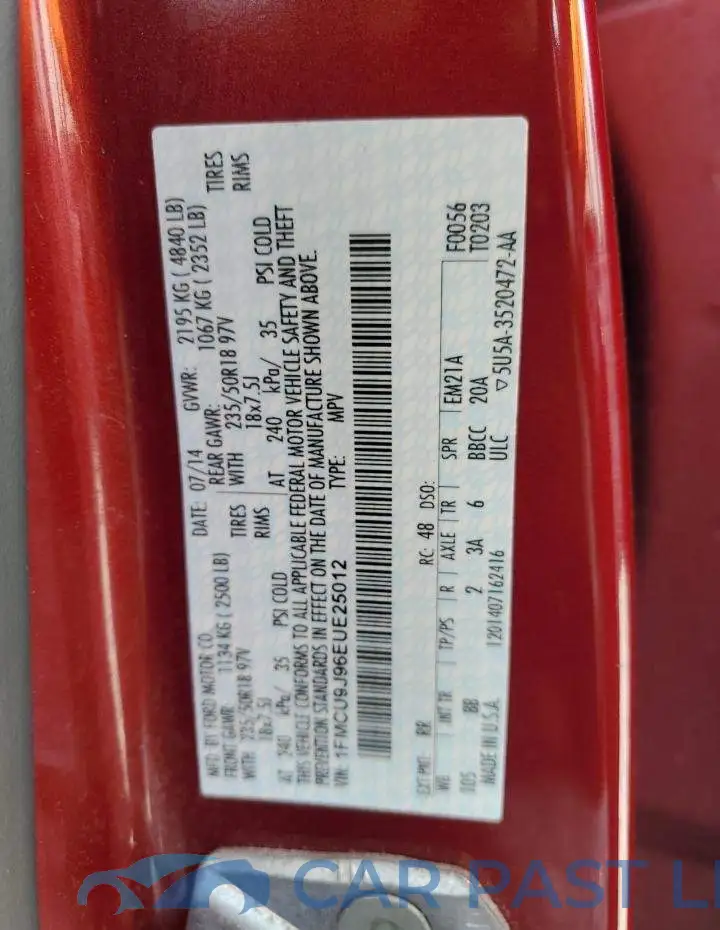 1FMCU9J96EUE25012# 12