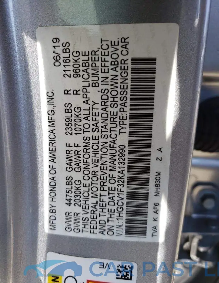 1HGCV1F32KA132990# 13