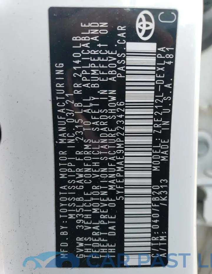 5YFEPMAE9MP223426# 12