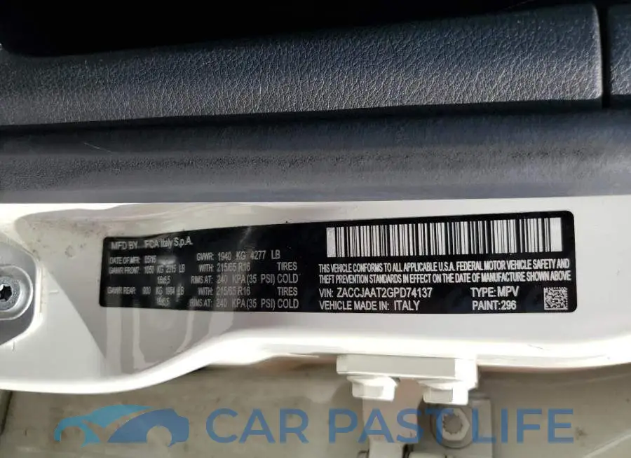 ZACCJAAT2GPD74137# 12