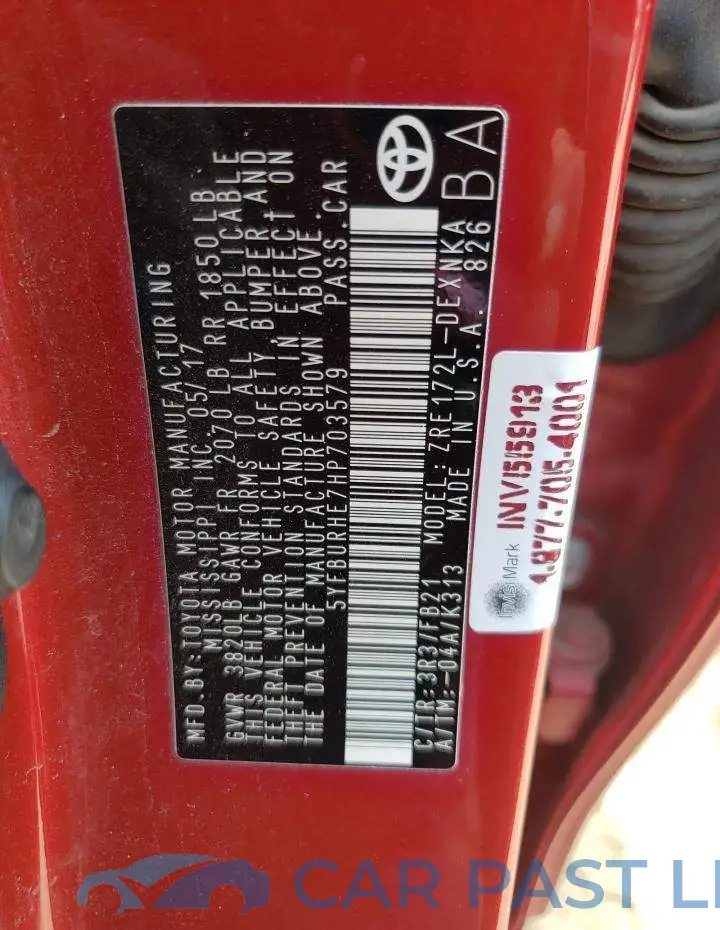 5YFBURHE7HP703579# 12