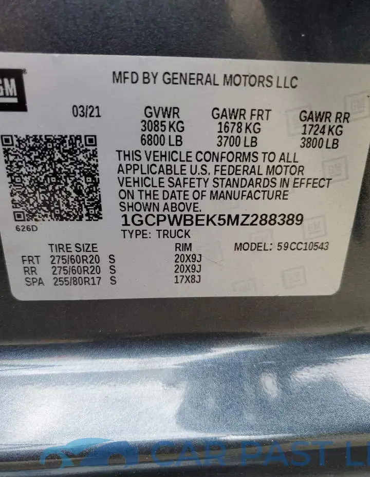 1GCPWBEK5MZ288389# 13