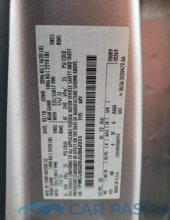 1FMCU0GD0JUB62033# 13