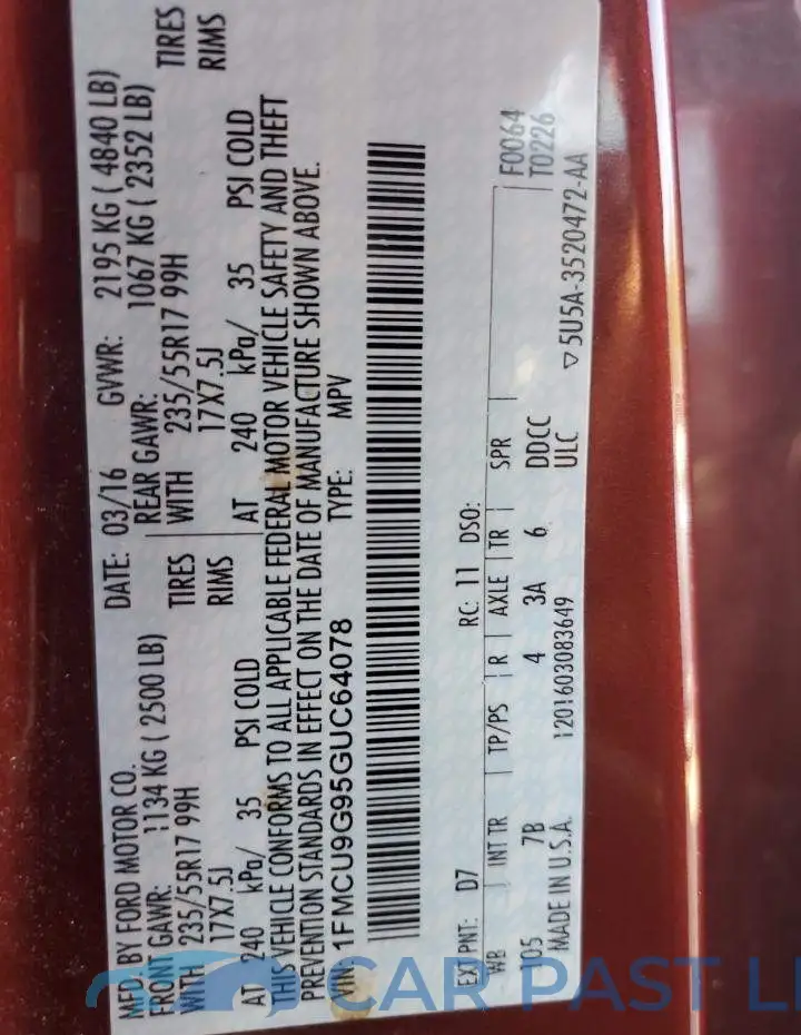 1FMCU9G95GUC64078# 13