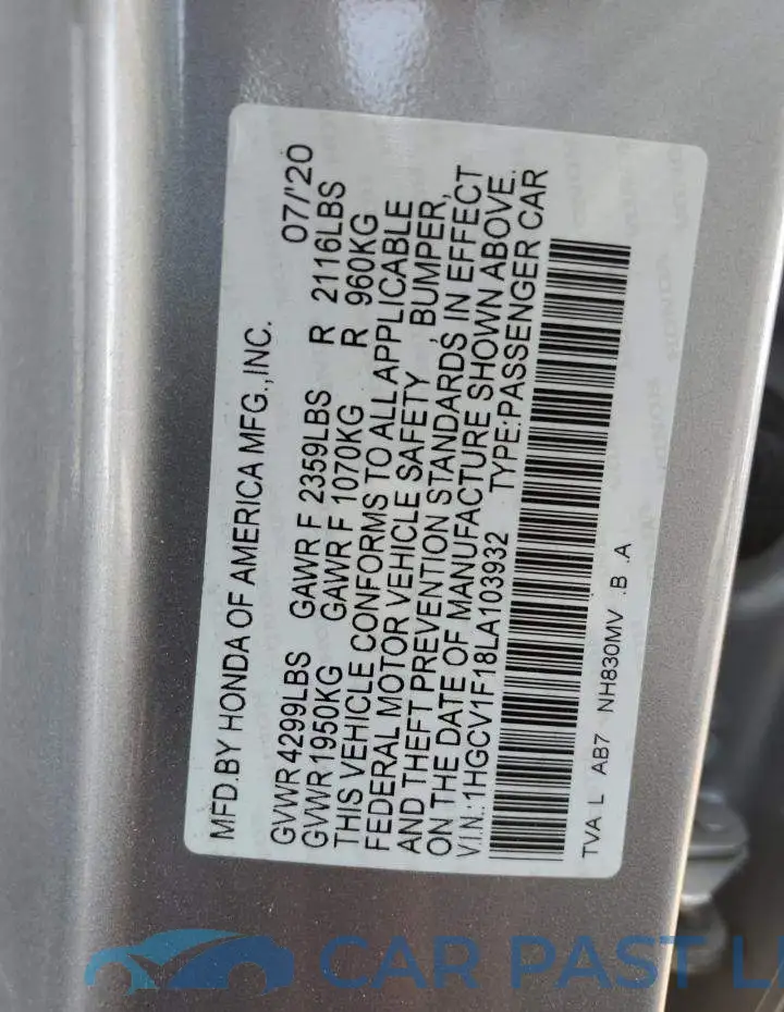 1HGCV1F18LA103932# 12