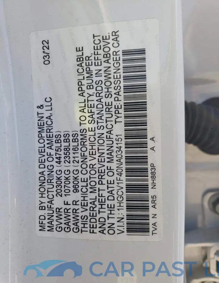1HGCV1F40NA034151# 12