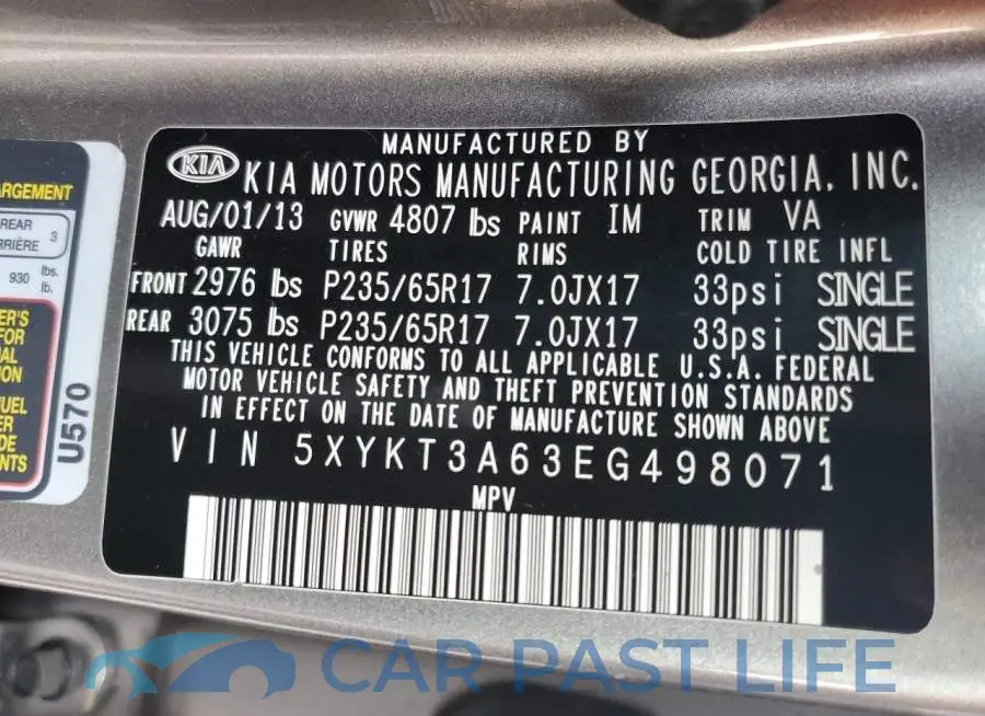 5XYKT3A63EG498071# 12