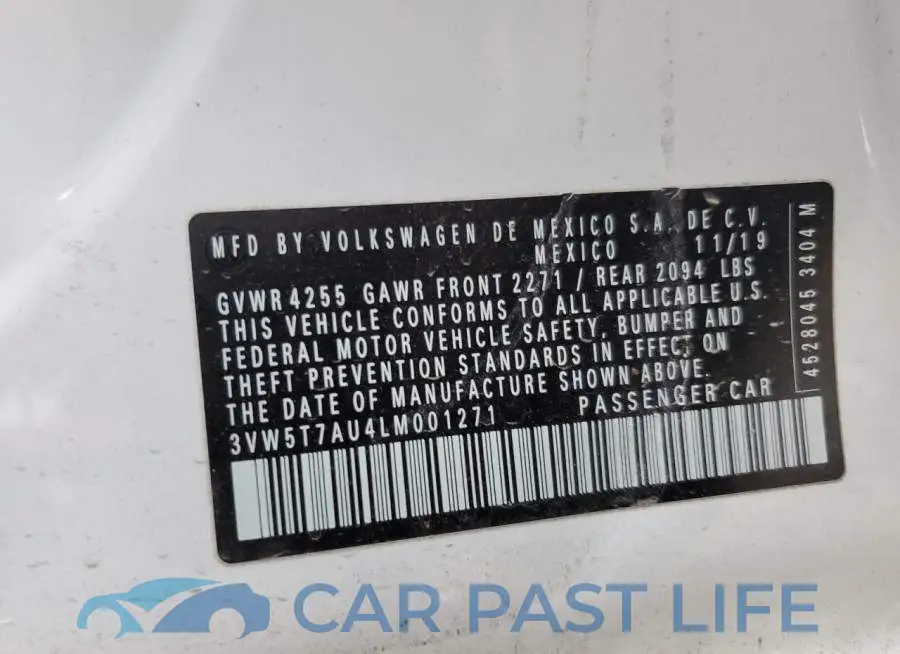3VW5T7AU4LM001271# 12