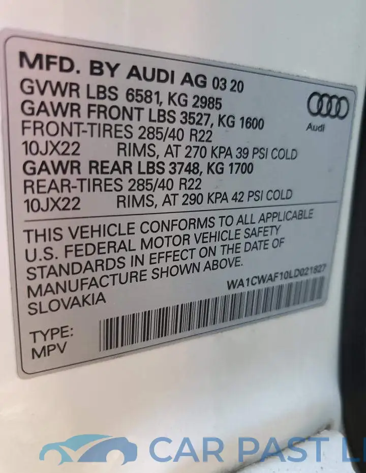 WA1CWAF10LD021827# 14