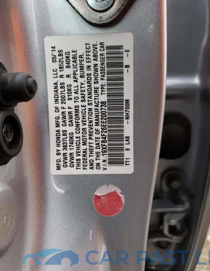 19XFB4F26EE200738# 12