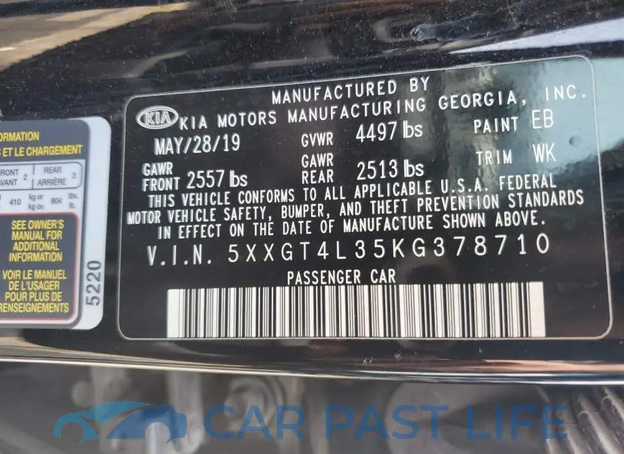5XXGT4L35KG378710# 12