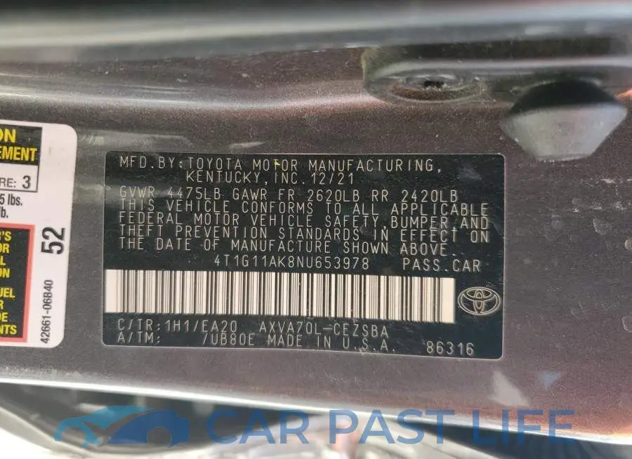 4T1G11AK8NU653978# 12