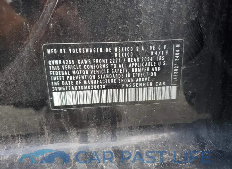 3VW5T7AU7KM020038# 12