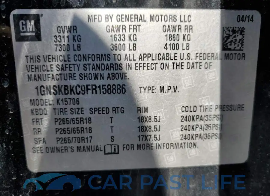 1GNSKBKC9FR158886# 13