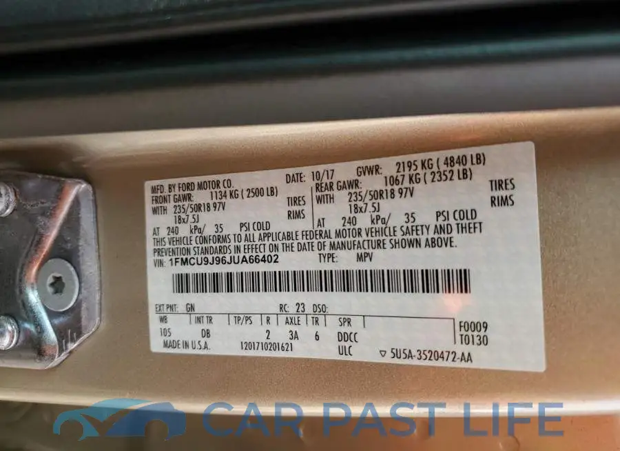 1FMCU9J96JUA66402# 12