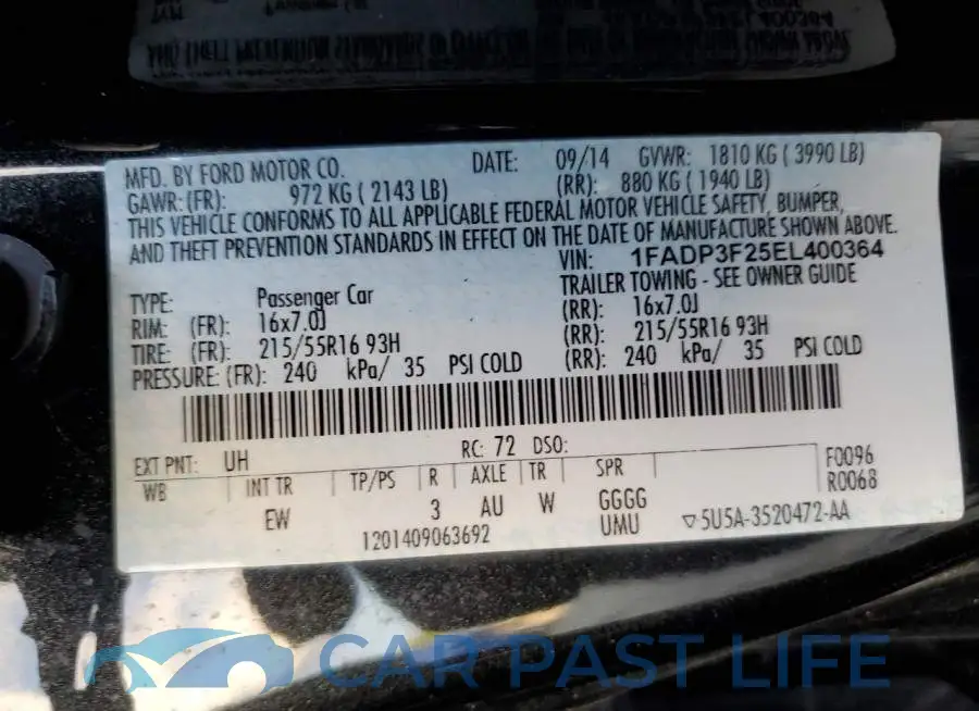 1FADP3F25EL400364# 12