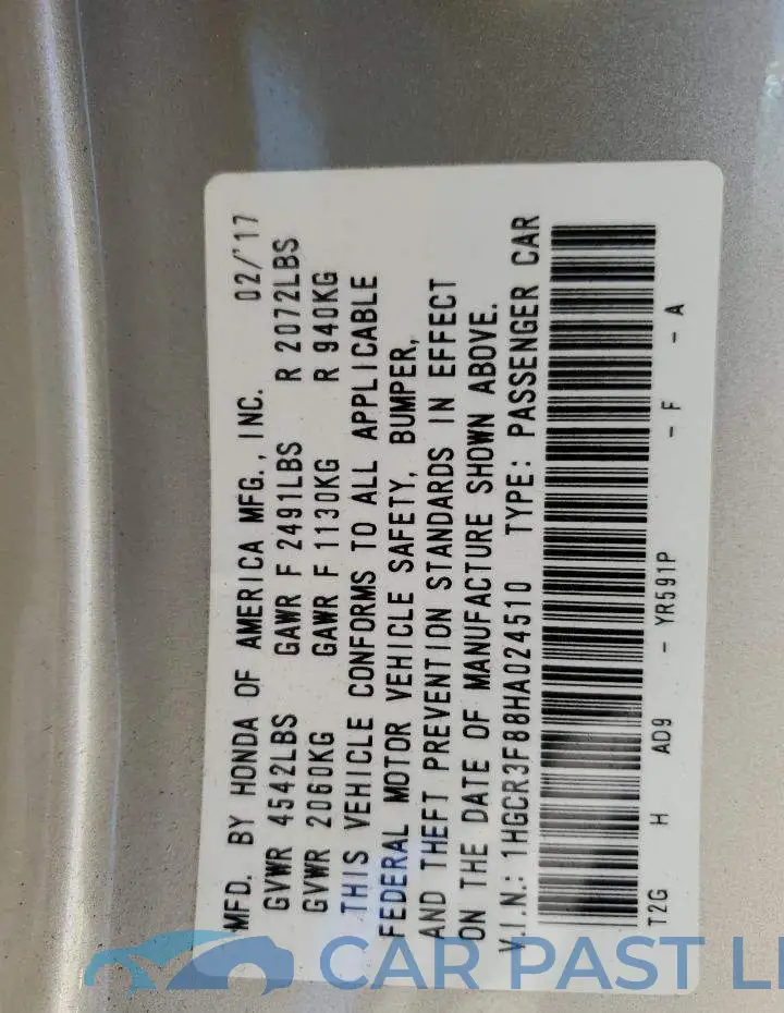 1HGCR3F88HA024510# 12