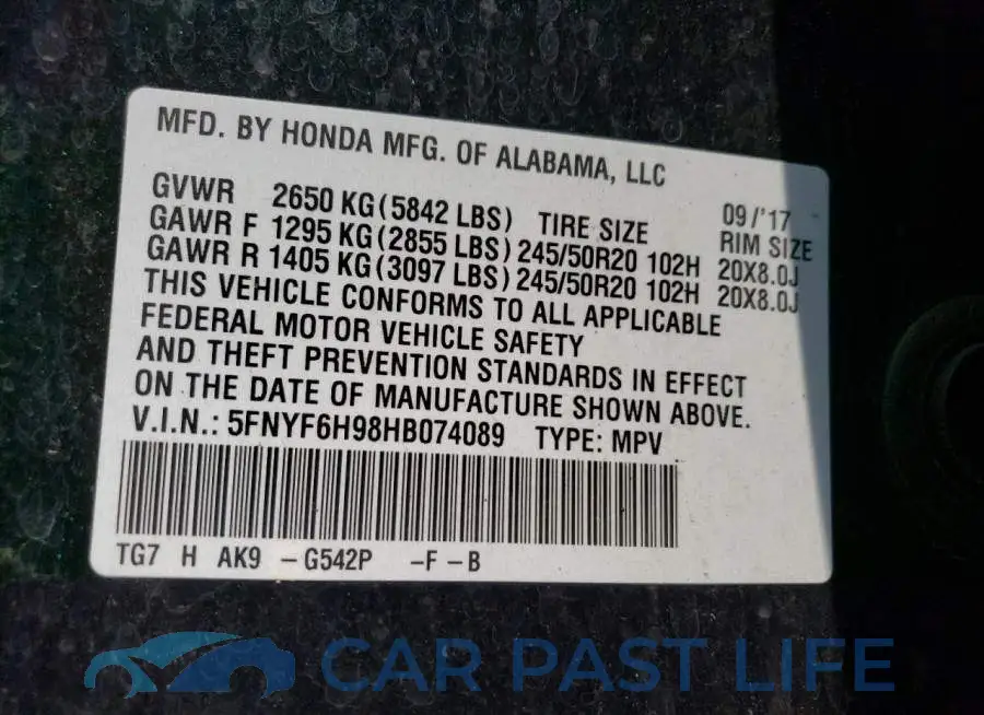 5FNYF6H98HB074089# 13