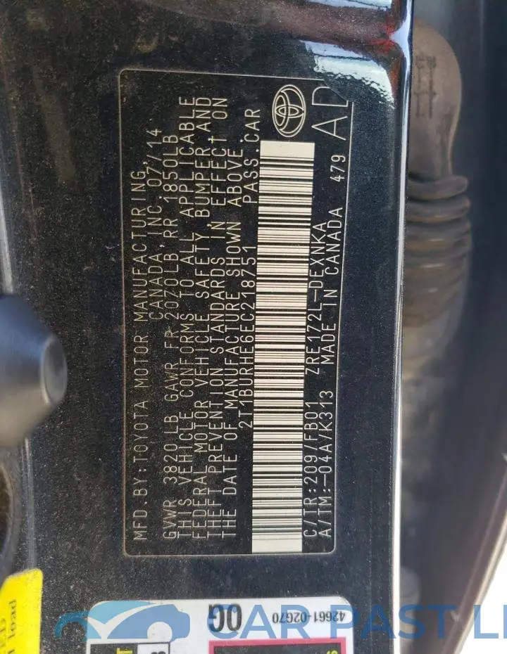 2T1BURHE6EC218751# 12