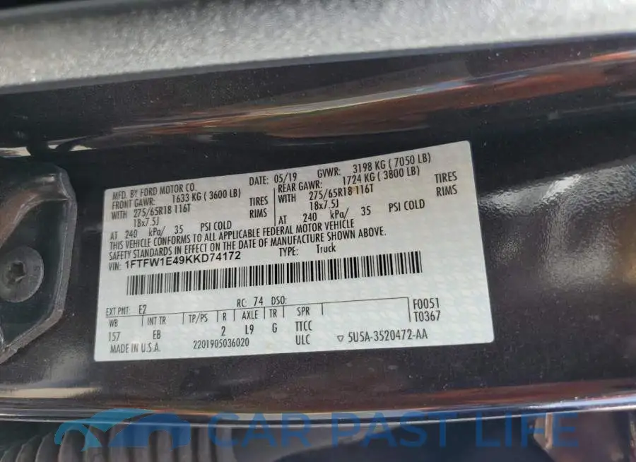 1FTFW1E49KKD74172# 12
