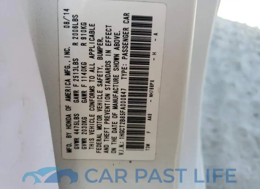 1HGCT2B85FA000647# 13