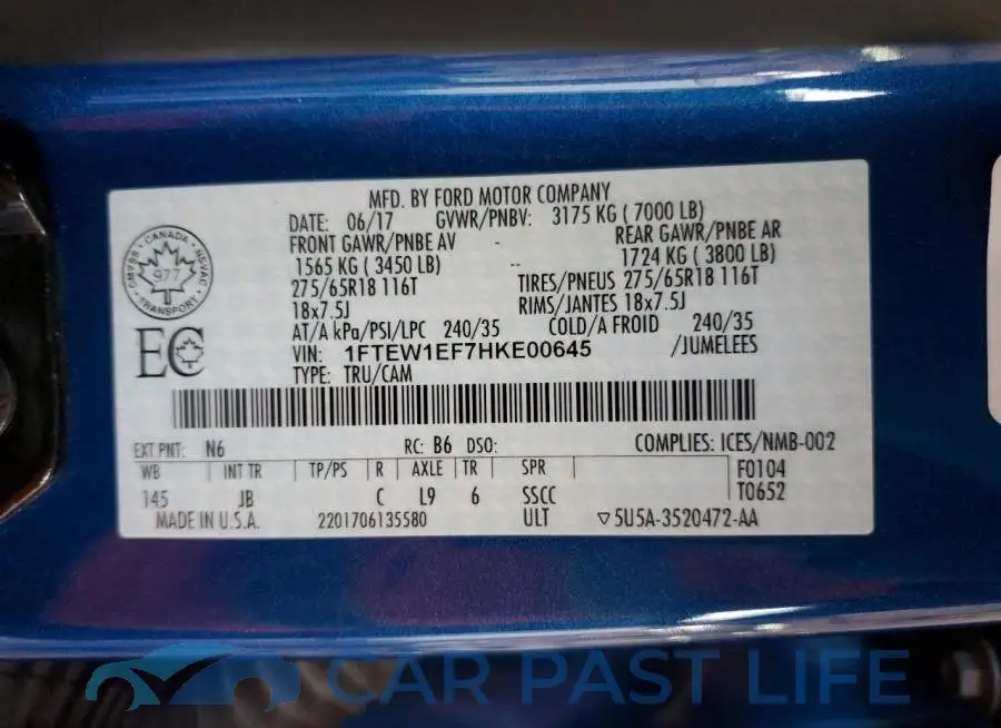 1FTEW1EF7HKE00645# 13