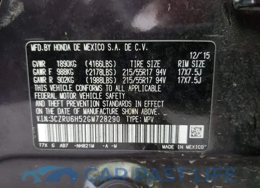 3CZRU6H52GM728290# 12