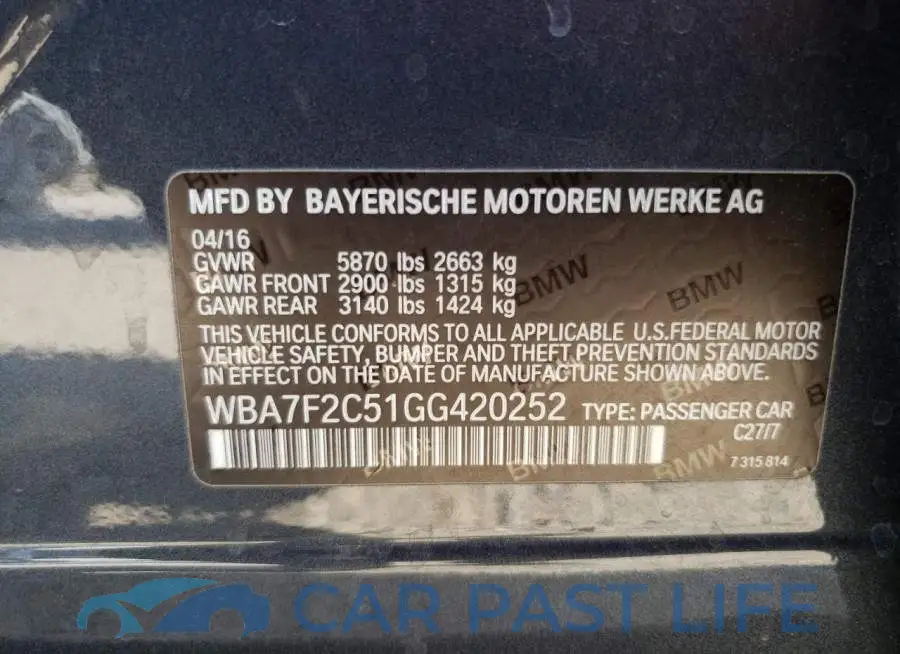 WBA7F2C51GG420252# 12